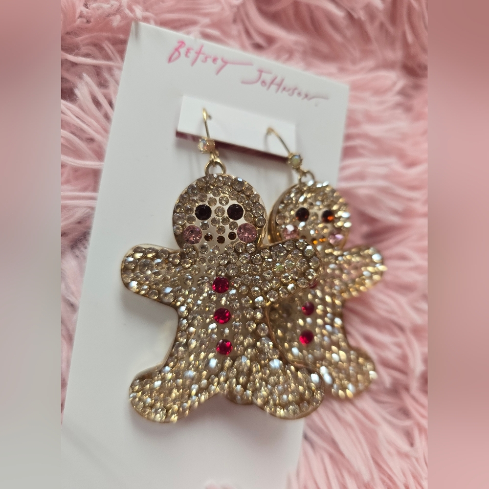 Betsey Johnson Gingerbread Man Crystal Earrings
